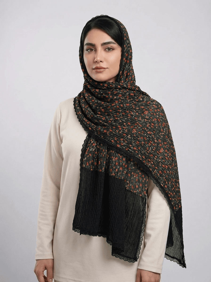 شال وارداتی گل قرمز کد 615 - تصویر ۱