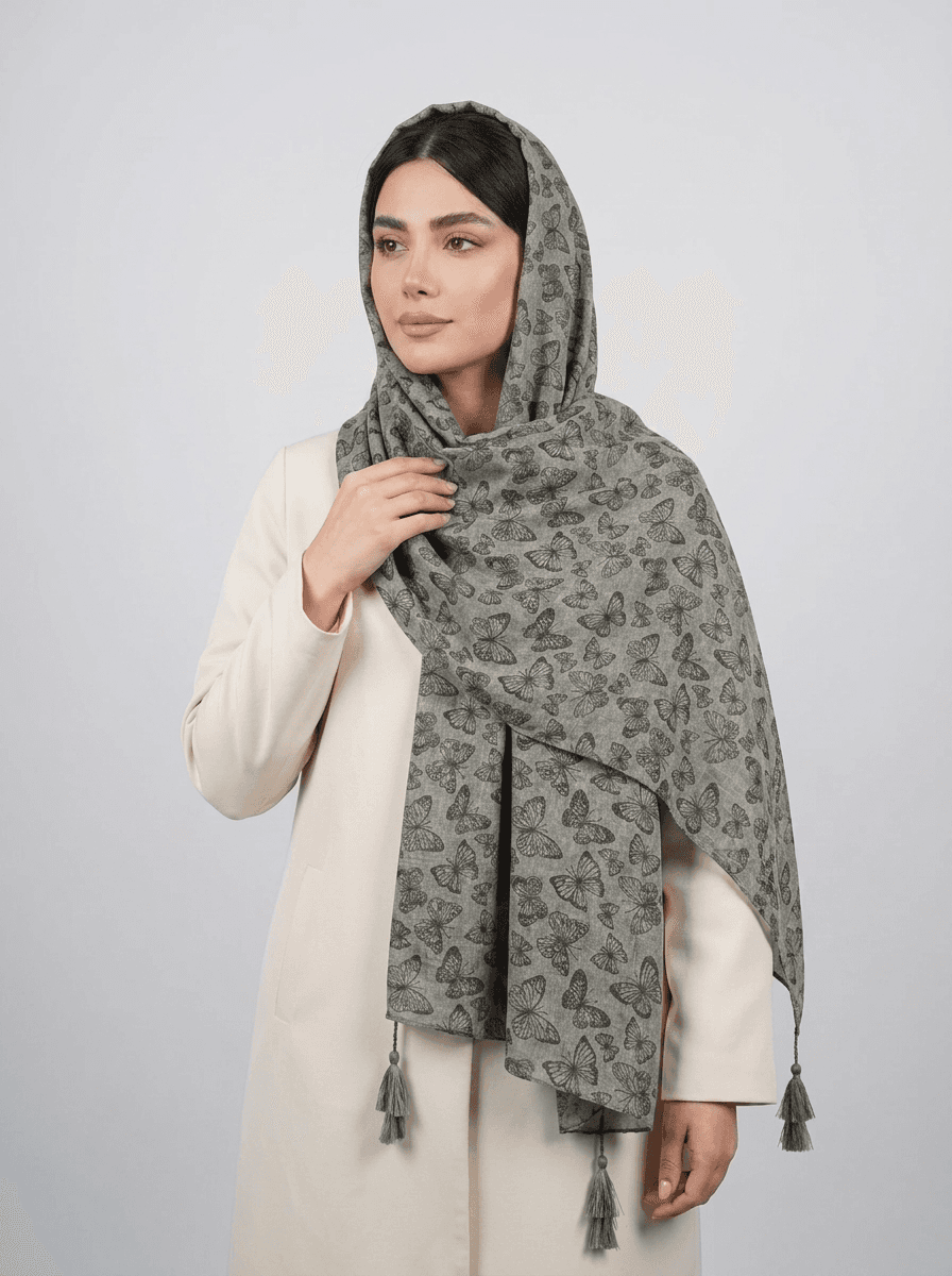 شال نخی طرح پروانه کد 575 - تصویر ۶