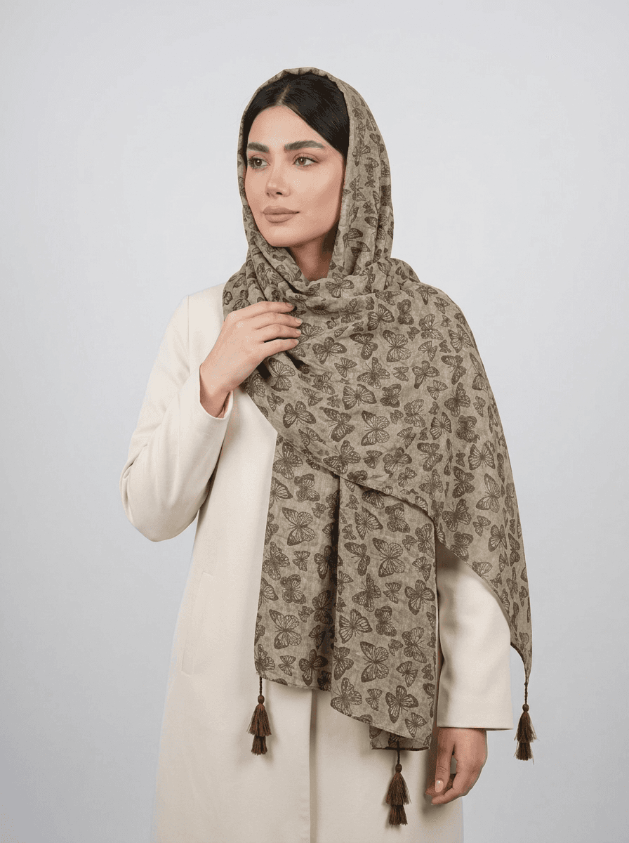 شال نخی طرح پروانه کد 575 - تصویر ۲