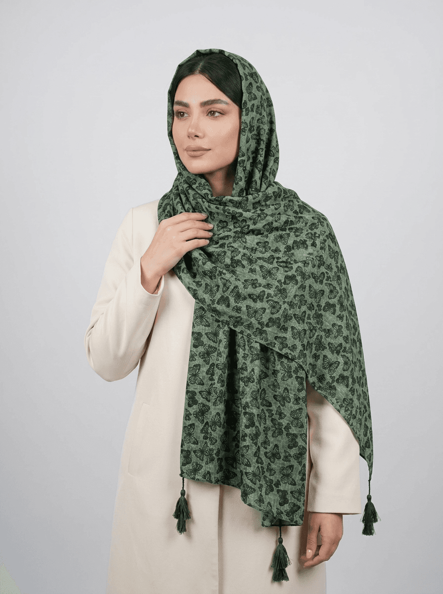 شال نخی طرح پروانه کد 575 - تصویر ۴