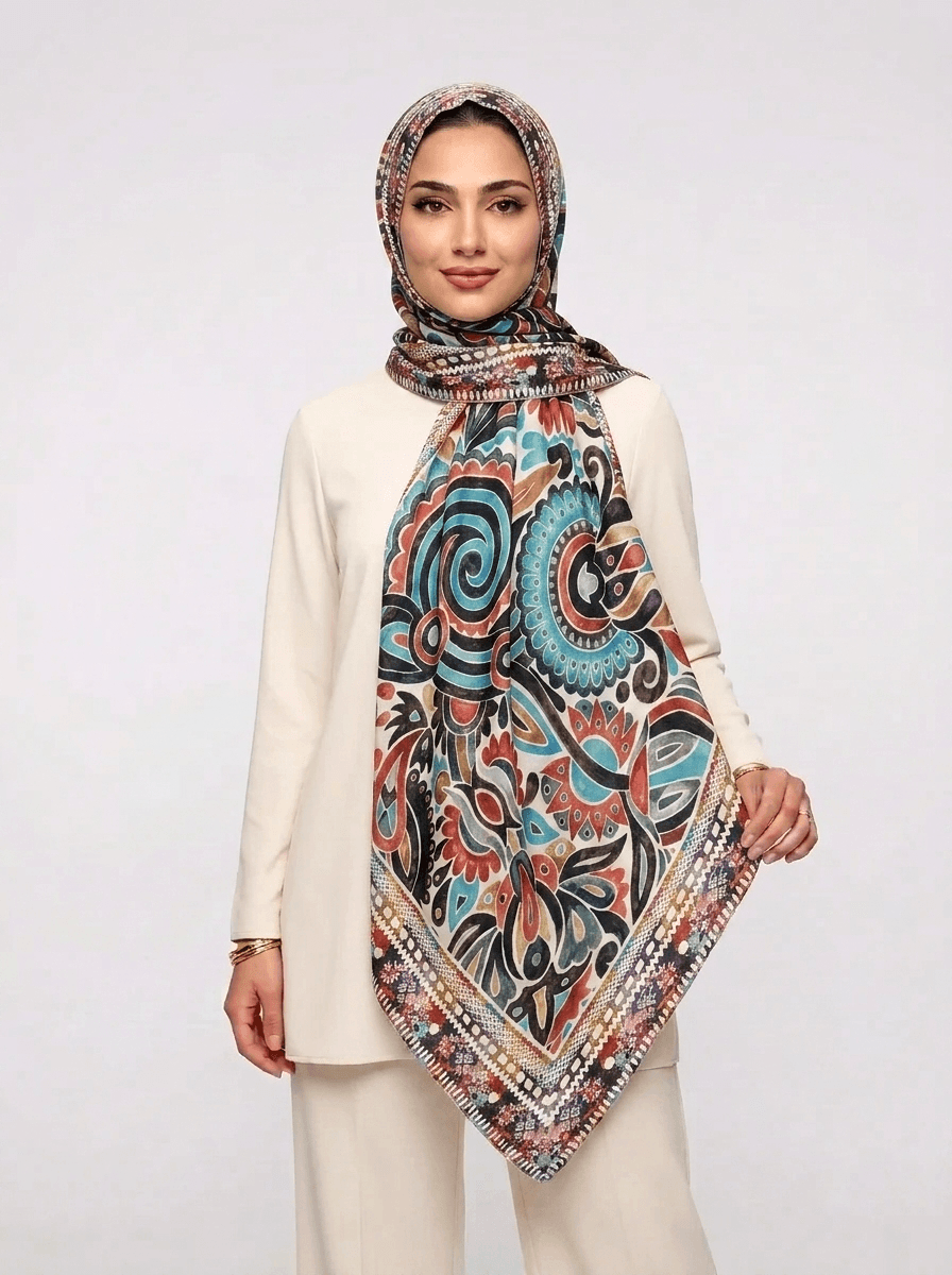 روسری نخی آبرنگی کد 596 - تصویر ۲