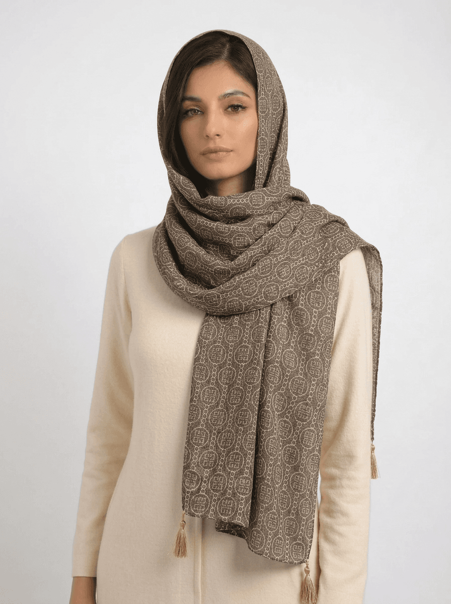 شال نخی میکس قهوه ای کد 602 - تصویر ۶