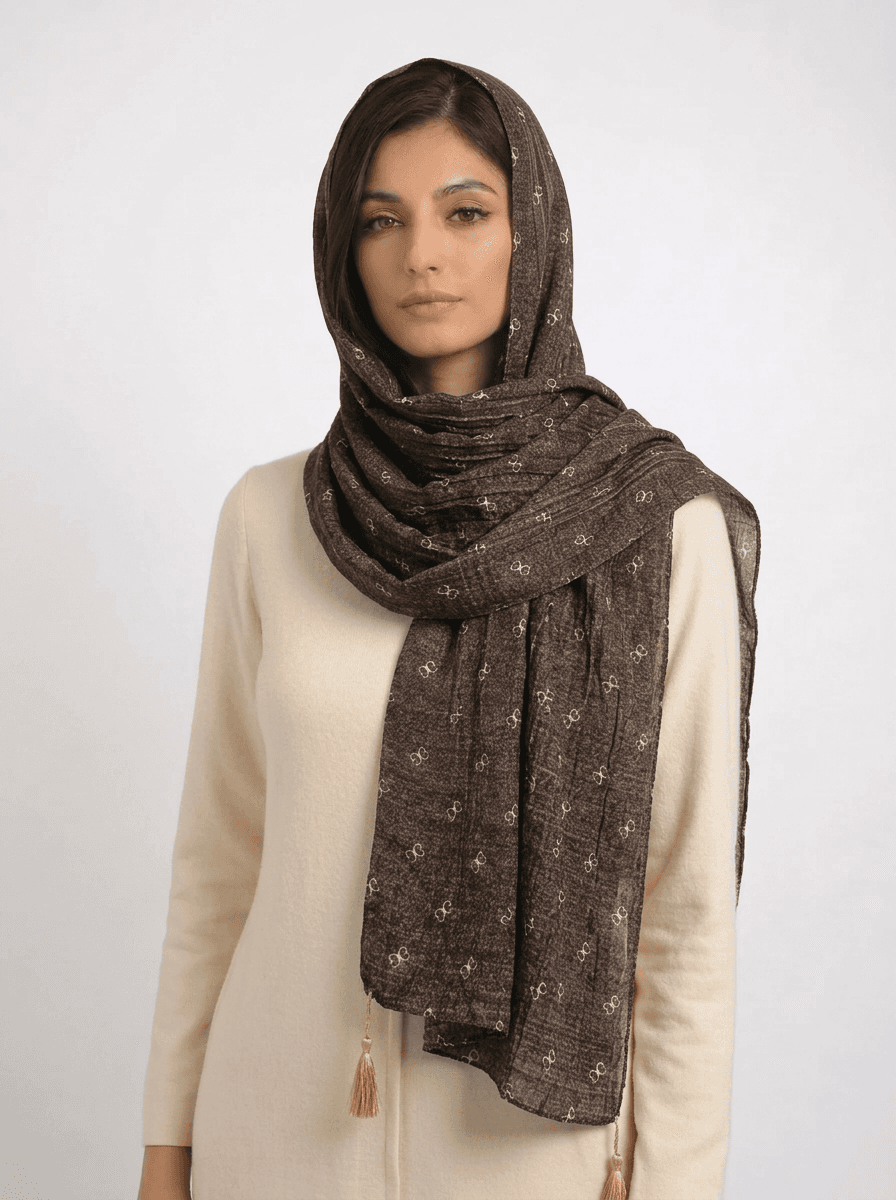 شال نخی میکس قهوه ای کد 602 - تصویر ۷