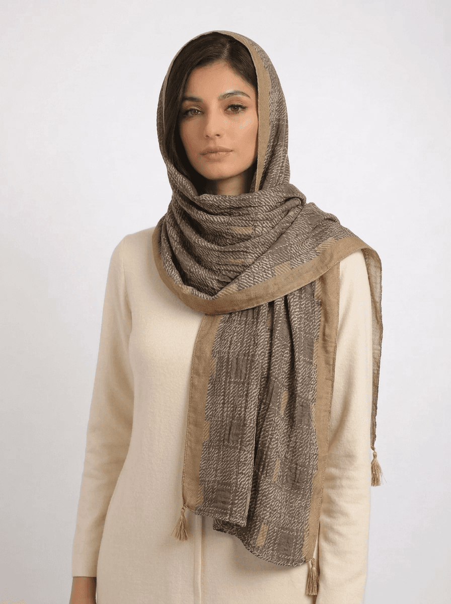 شال نخی میکس قهوه ای کد 602 - تصویر ۸