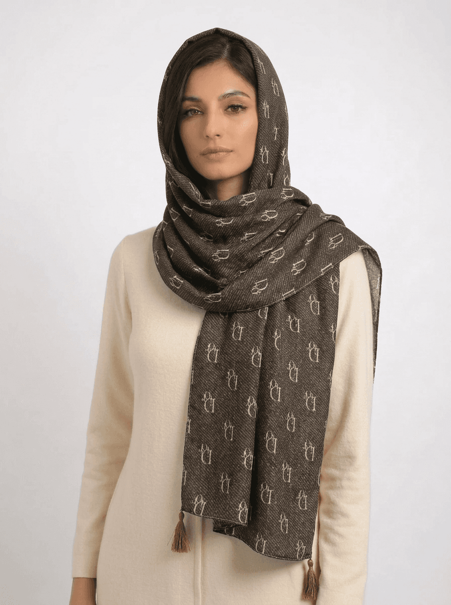 شال نخی میکس قهوه ای کد 602 - تصویر ۹