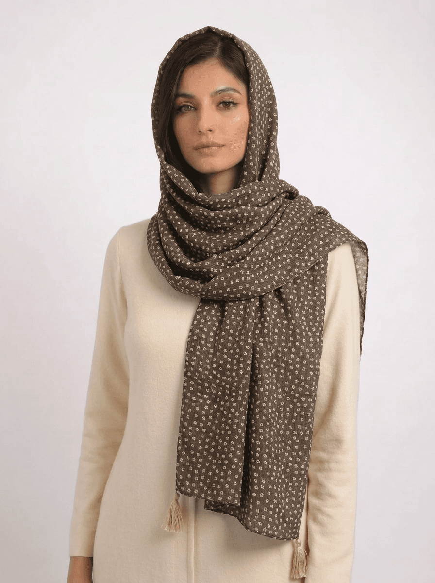شال نخی میکس قهوه ای کد 602 - تصویر ۱۰