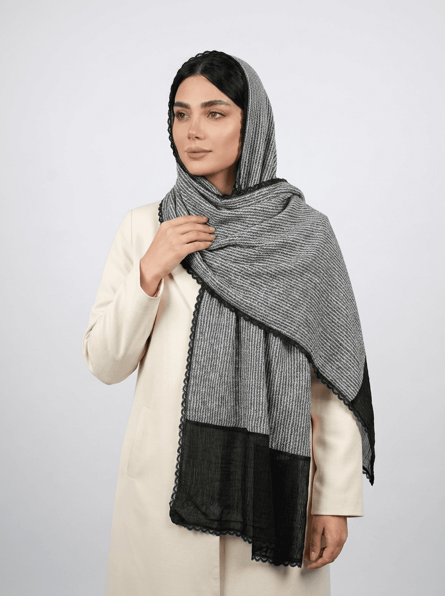 شال وارداتی طرح دار مشکی کد 611 - تصویر ۵